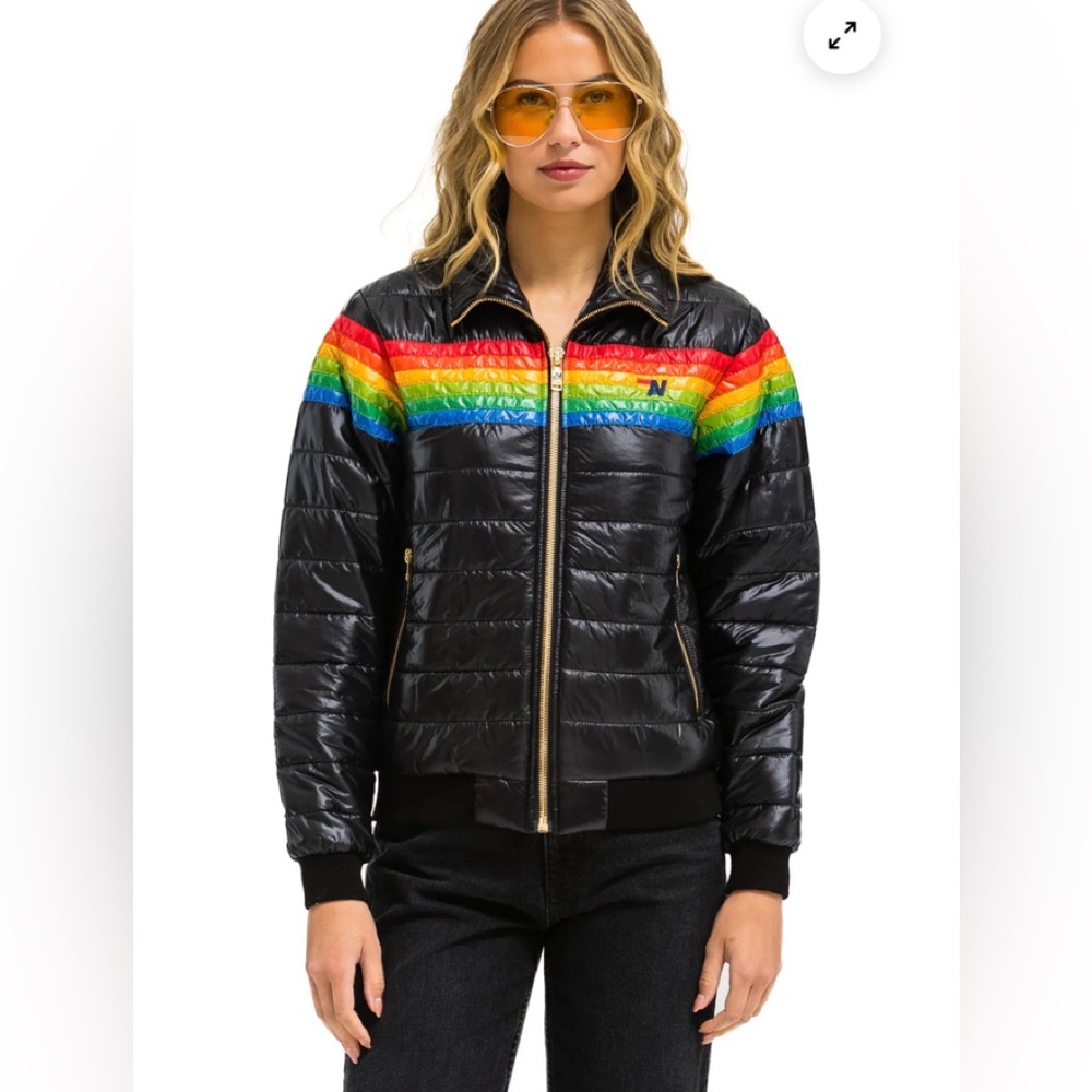 Aviator Nation 6 Stripe Jacket Glossy Black